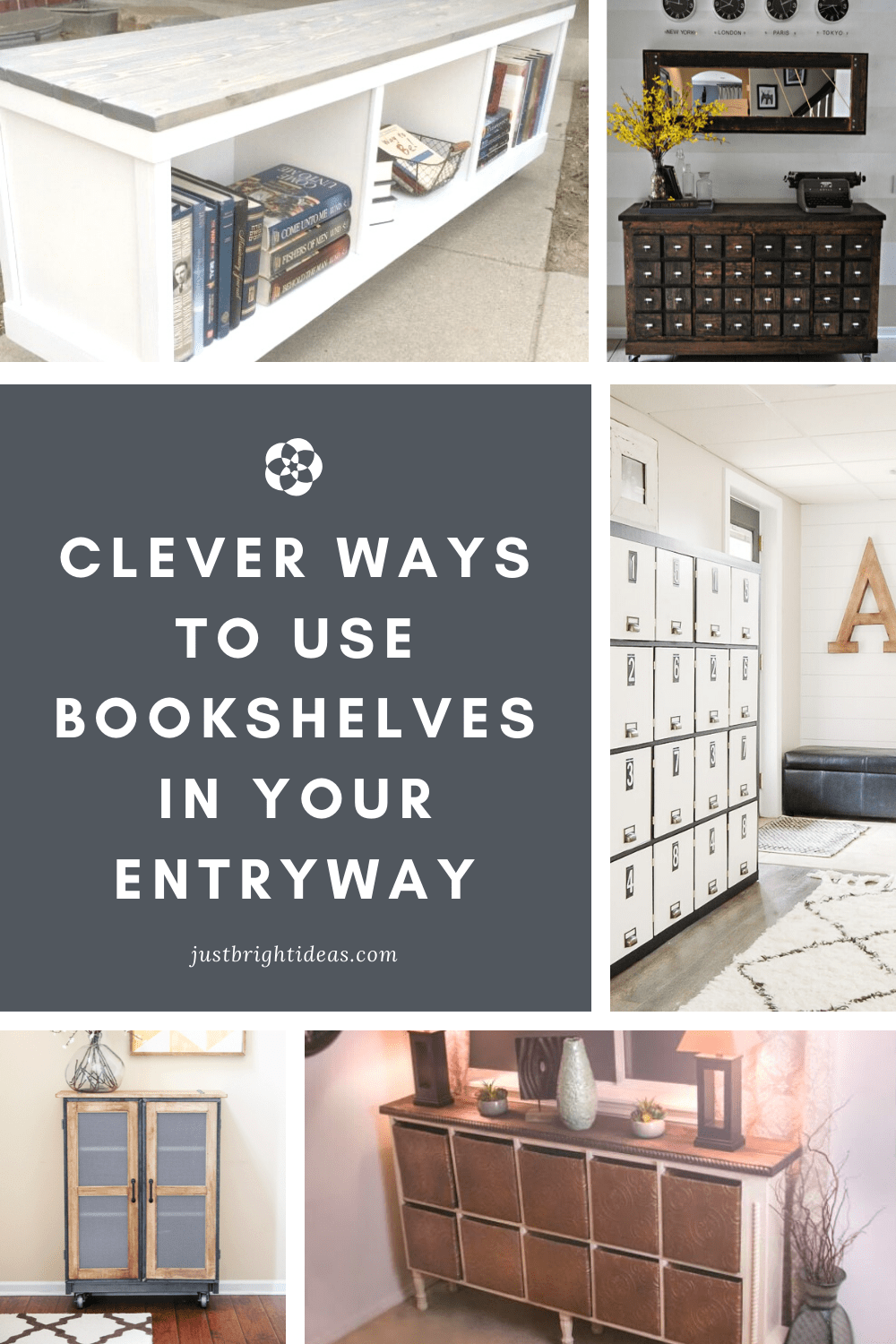 These repurposed bookshelf projects into entryway storage are totally genius