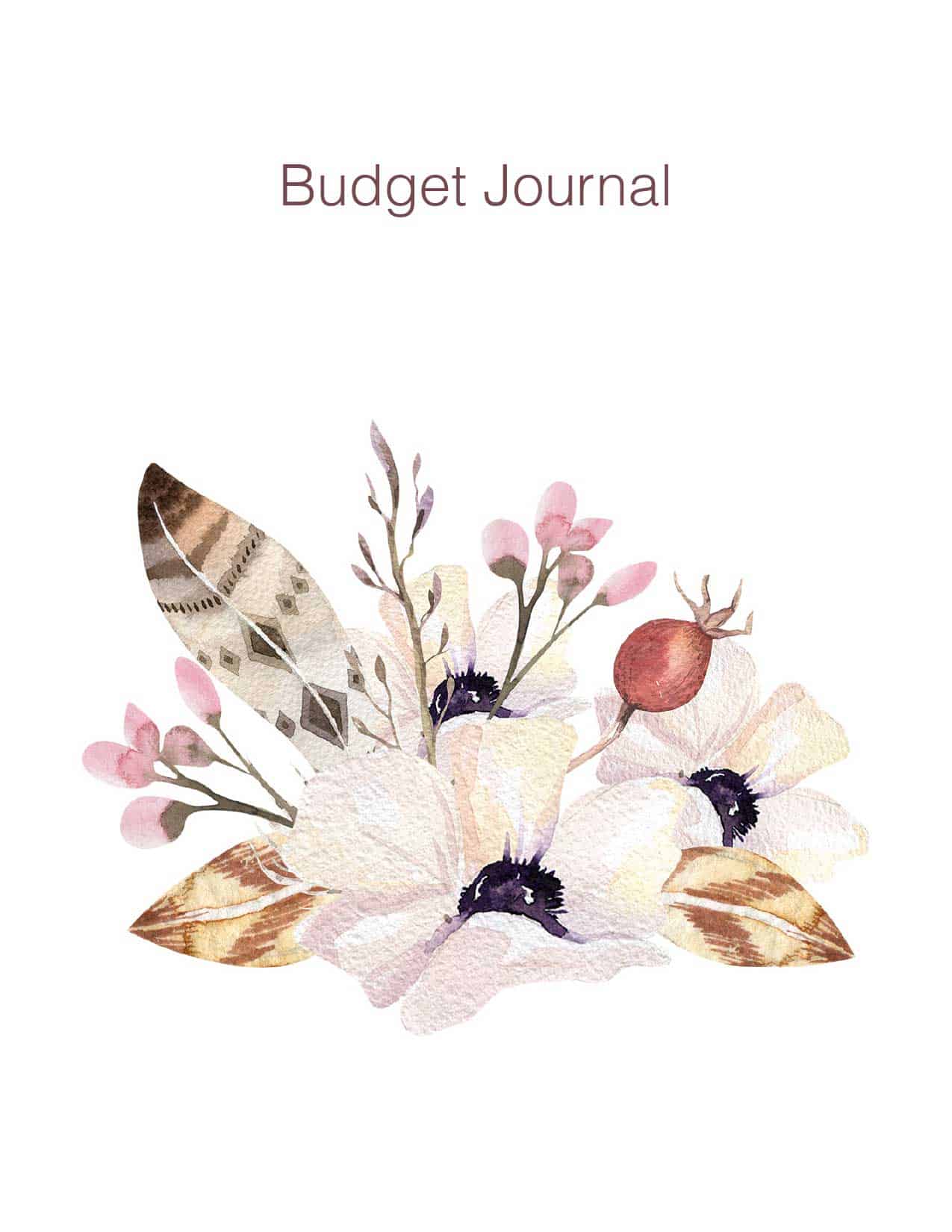 Budget Journal cover page free printable with flowers