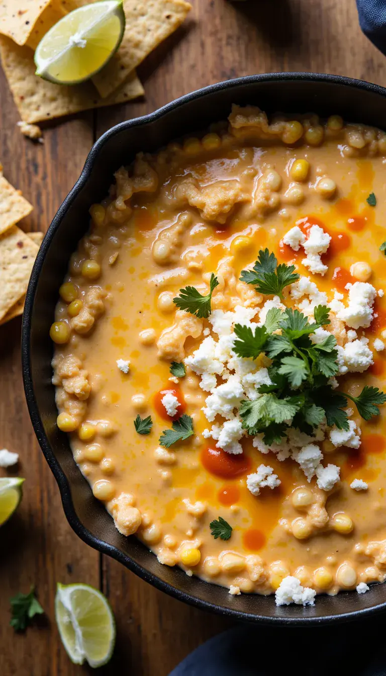 Sweet corn, spicy buffalo chicken, melty cheese, and lime—this Buffalo Chicken Street Corn Dip will be the hit of your next gathering. #diprecipes #gamedayfood #easyappetizers