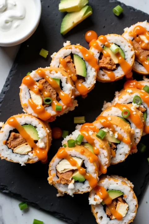 Classic buffalo chicken dip meets sushi rollsâcreative, bite-sized, and packed with flavor for your next party. #creativecooking #appetizerideas #easyrecipes