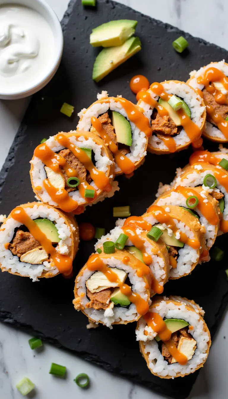 Classic buffalo chicken dip meets sushi rolls—creative, bite-sized, and packed with flavor for your next party. #creativecooking #appetizerideas #easyrecipes