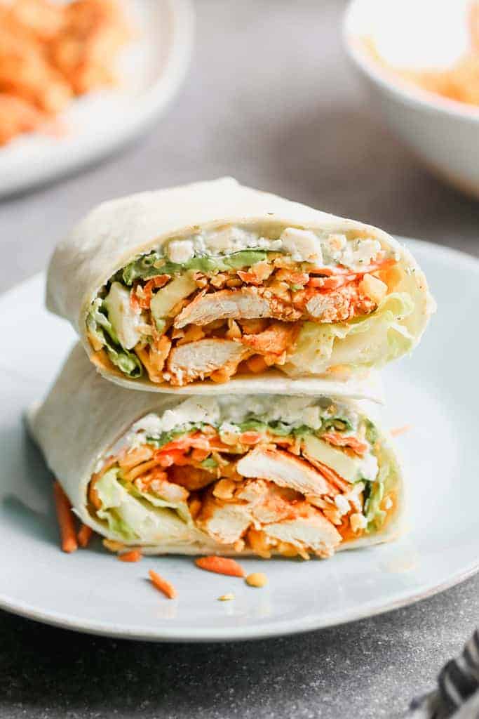 Whole wheat wraps stuffed with buffalo chicken, crunchy veggies, and a light dressing. Perfect for meal prep or a quick lunch on the go.