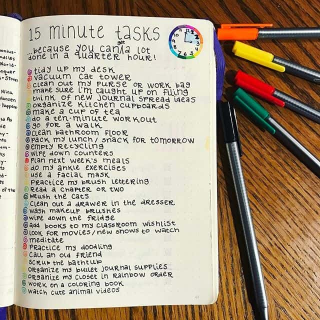 Bullet Journal 15 minute tasks to increase productivity