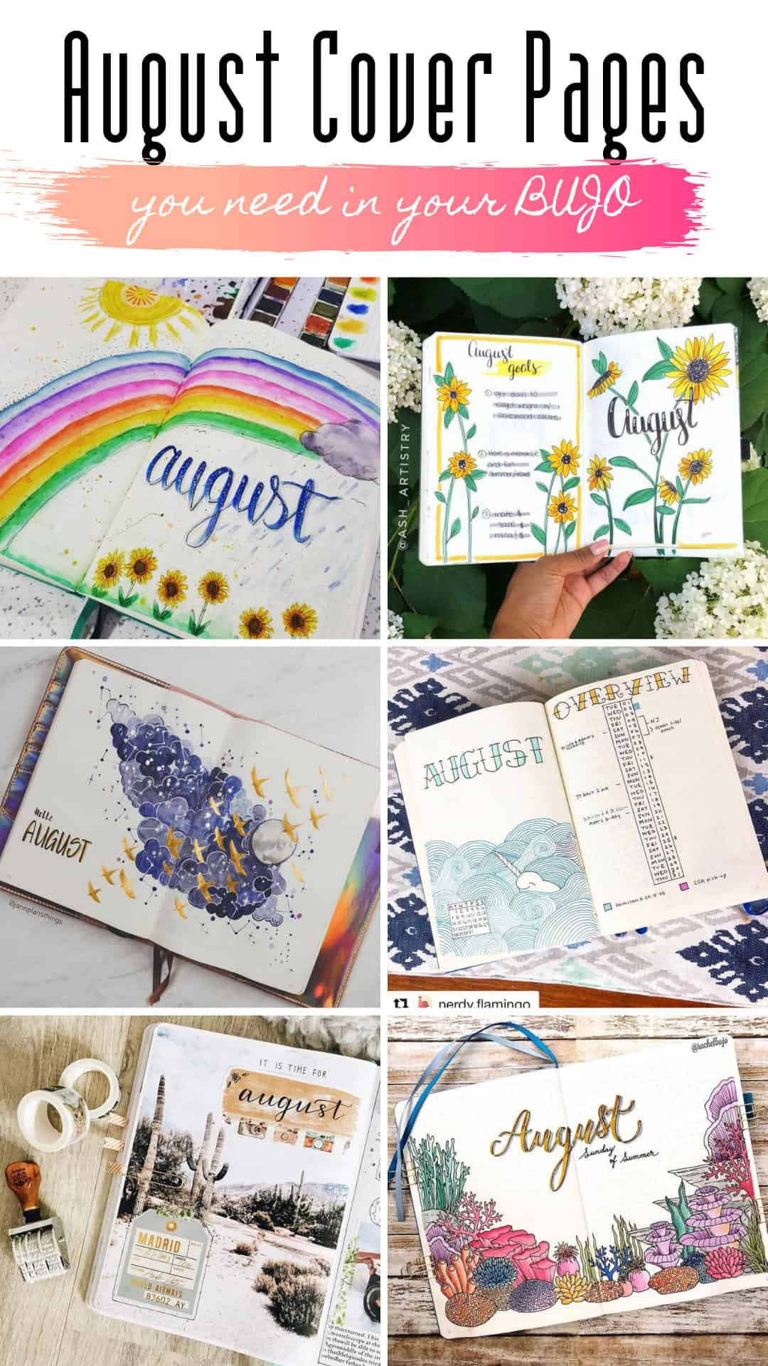 These bullet journal August cover pages are so cute and inspiring!