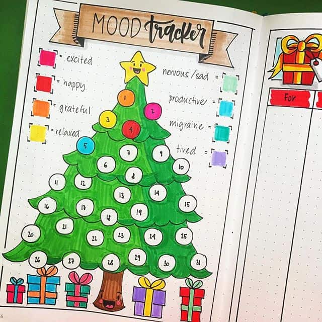 Bullet Journal Christmas Tree Mood Tracker