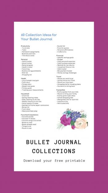 60 Bullet Journal Collection Ideas with Free Printable