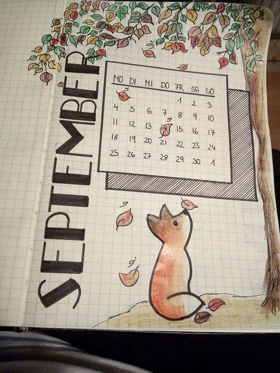 Bullet Journal Cover for September Fox Fall Theme