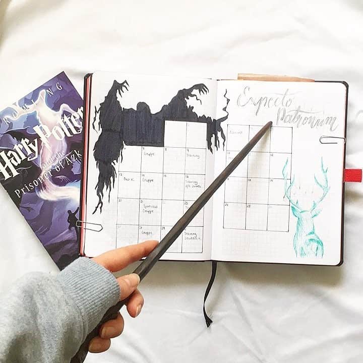 Bullet Journal Monthly Calendar Spread Harry Potter