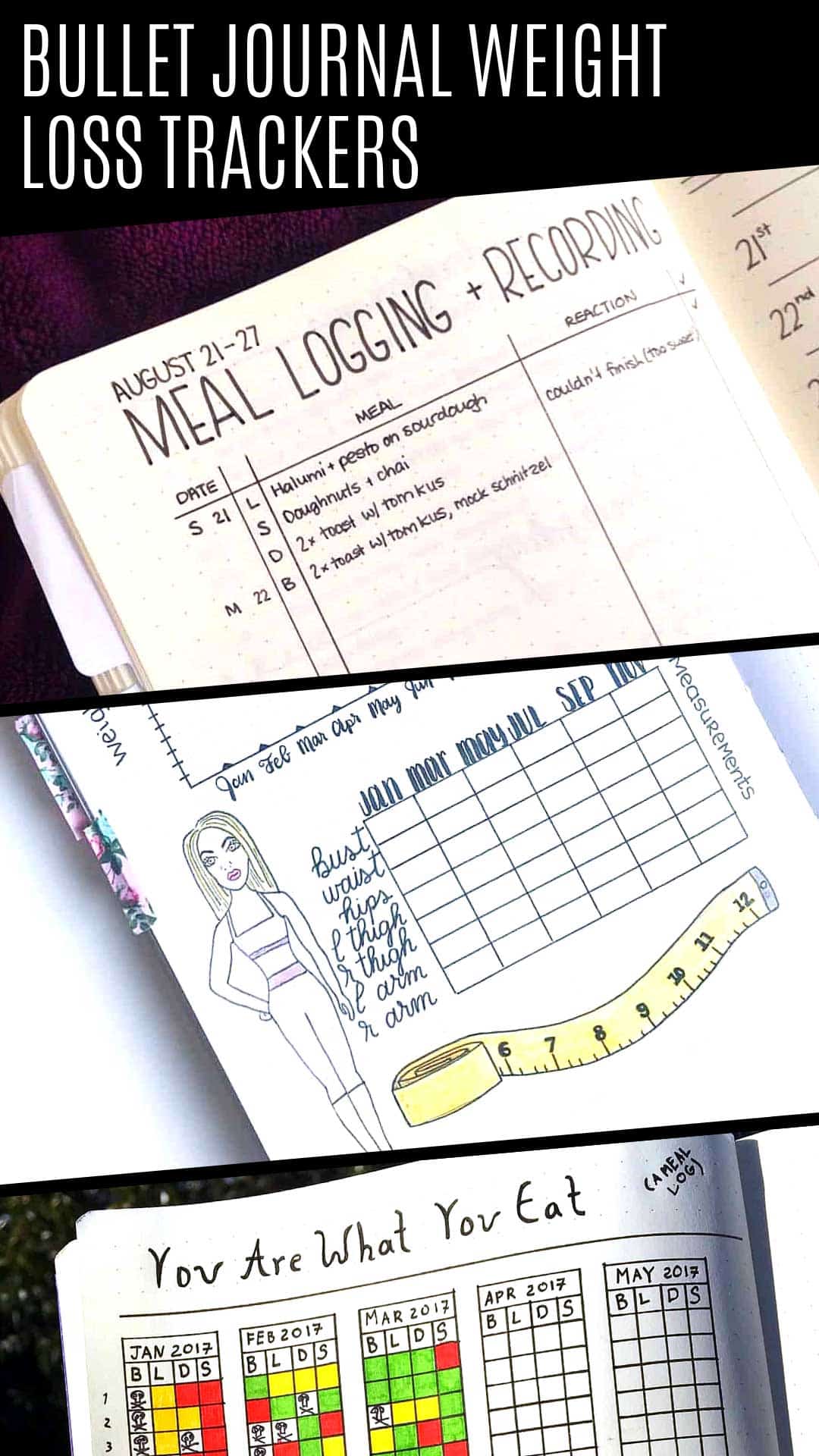 These bullet journal weight tracker ideas and journal spreads are just what you need to slim down this summer and get your health back on track! #bulletjournal #weightloss #fitness