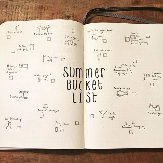 Bullet Journal summer bucket list