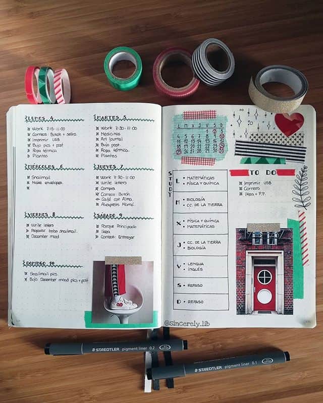 Bullet Journal weekly spread with study goals