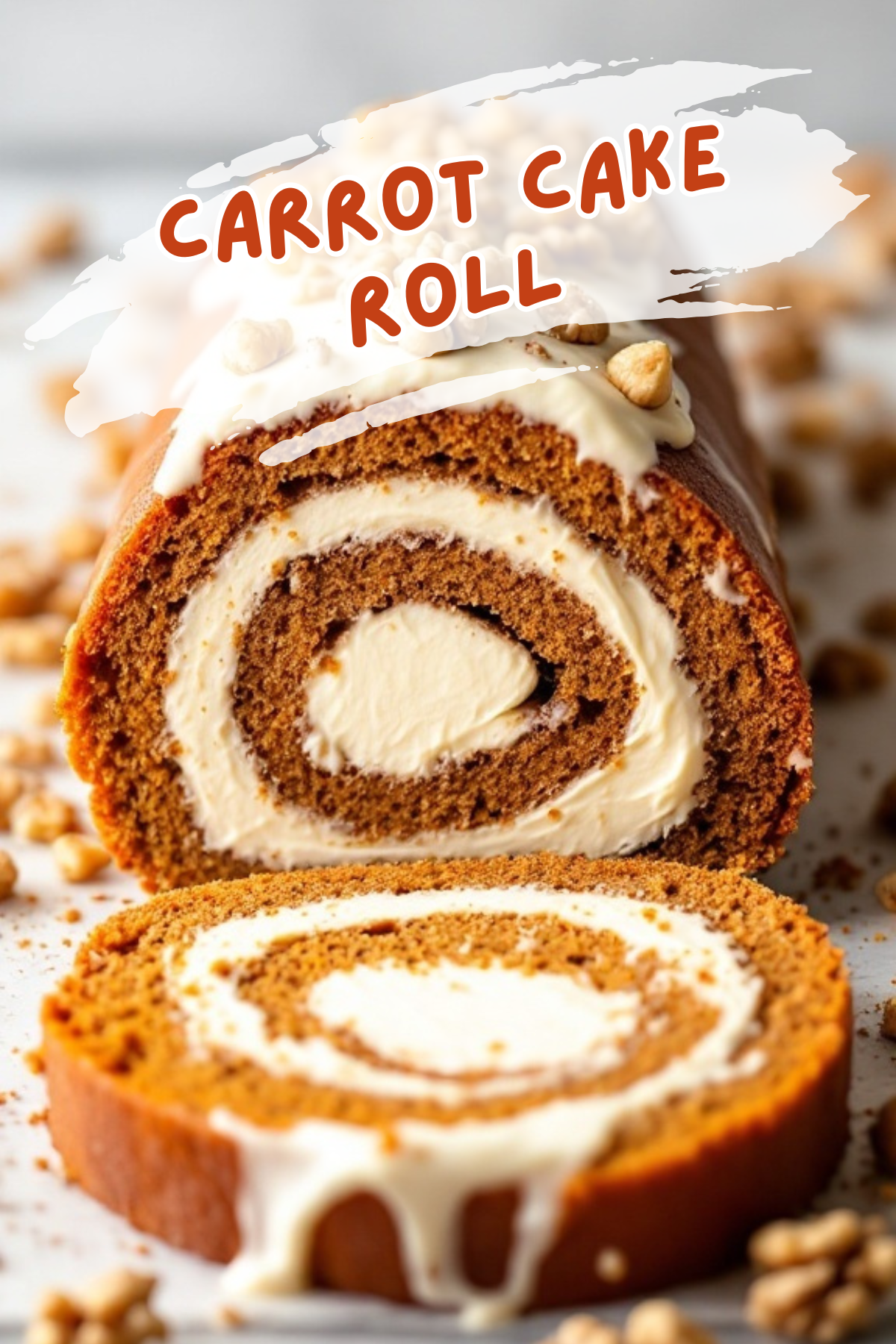 This carrot cake roll is a fun twist on a classic dessert. With its moist, spiced cake and creamy filling, it's perfect for any occasion. Top it with nuts or a drizzle of icing for an extra touch!