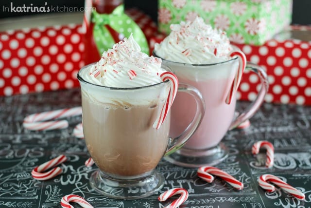 Candy Cane Steamers Recipe - Hot frothy milk whipped up with a special homemade candy cane syrup.