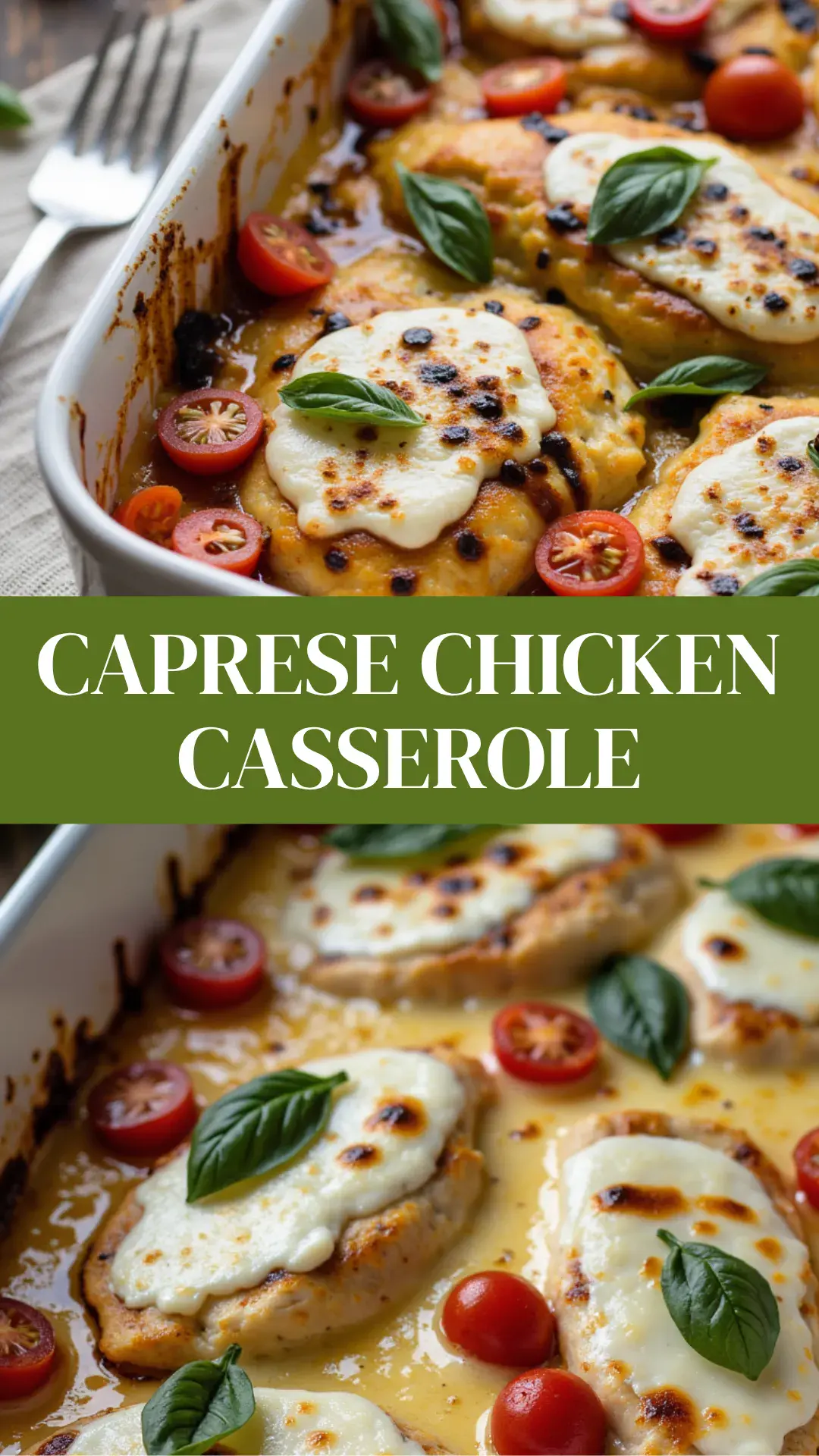 This cheesy, bubbly Caprese Chicken Casserole is comfort food with fresh summer flavor.