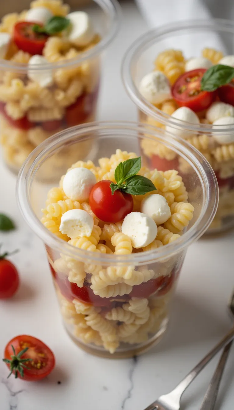 These Caprese Pasta Salad Cups are the perfect make-ahead appetizer—fresh, flavorful, and ready to serve a crowd!