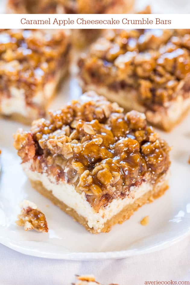 Add the rich flavours of salted caramel, apples, and cinnamon to a tempting layer of cream cheese and chunky oat crumbles and this might just have to be a new Thanksgiving desert tradition!