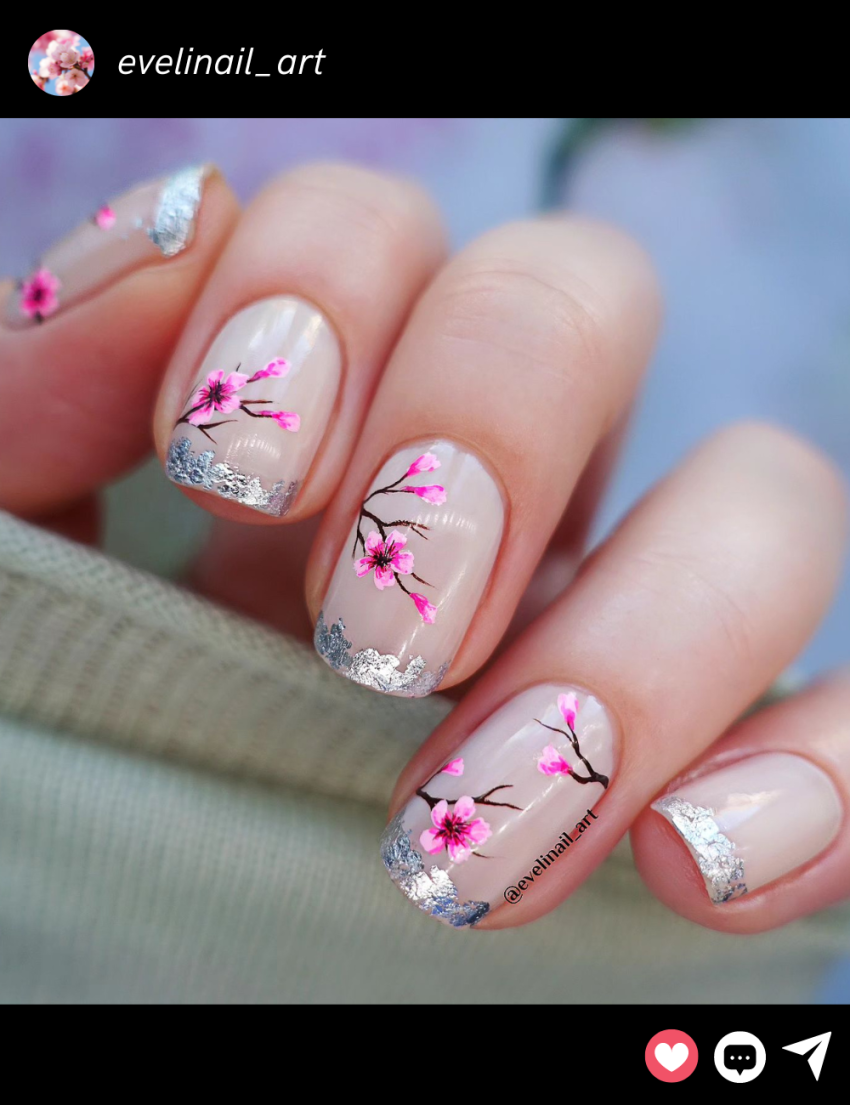 You're about to see cherry blossom nails everywhere thanks to Hailey
