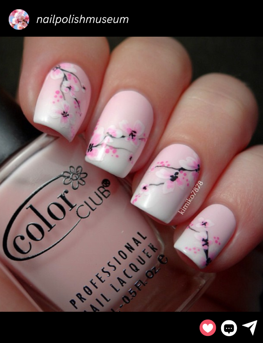 You're about to see cherry blossom nails everywhere thanks to Hailey