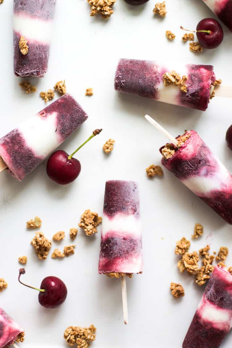 Cherry and Vanilla Yogurt Granola Pops