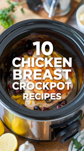 10 Easy Chicken Breast Crockpot Recipes for Stress-Free Dinners ?✨ Say goodbye to dinner stress with these effortless crockpot chicken recipes. Each one is packed with flavor and perfect for busy nights when you need a meal that practically cooks itself!