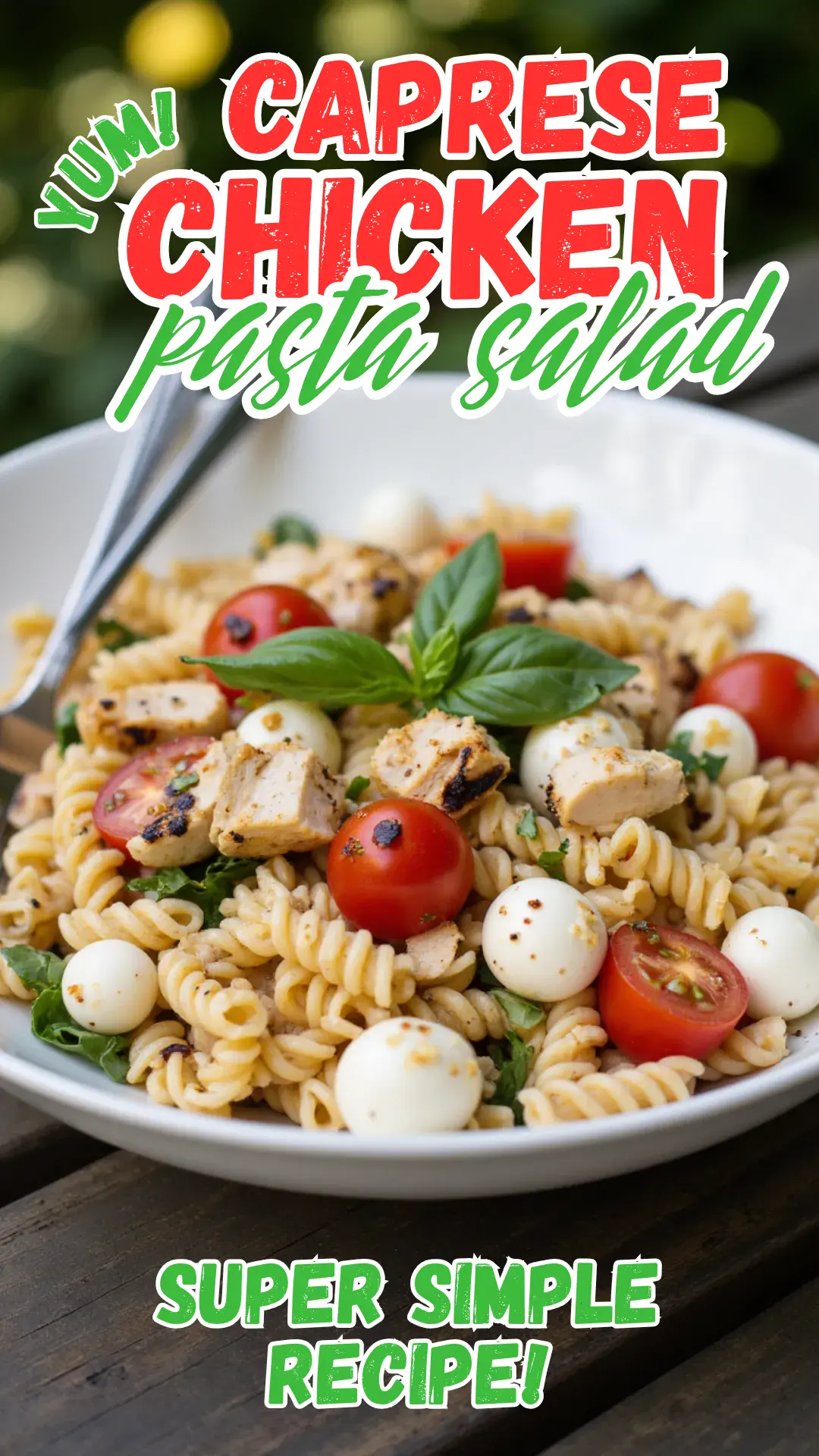 This Chicken Caprese Pasta Salad is fresh, filling, and perfect for BBQs and picnics.