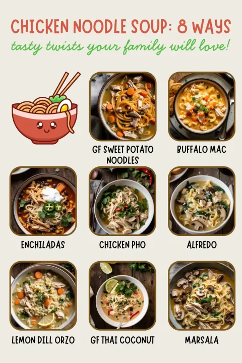 From creamy Alfredo to zesty lemon dill, discover 8 unique chicken noodle soups perfect for cozy nights, meal prep, or impressing your family.
