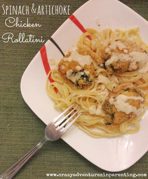 Spinach and Artichoke Dip Chicken Rollatini with Alfredo