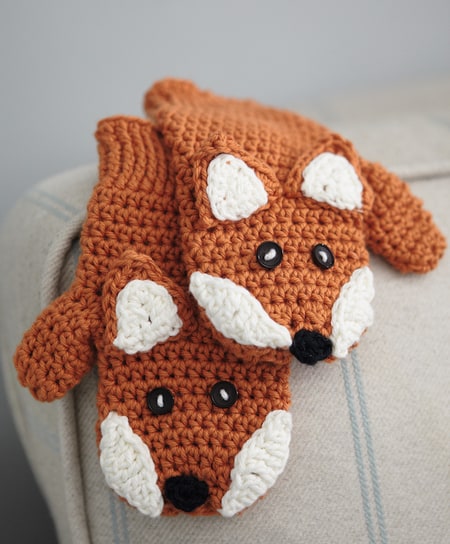 Children Fox Mittens Crochet Pattern