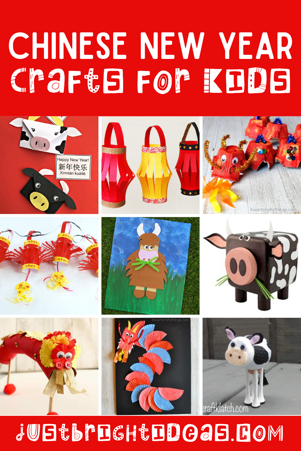 Did you know that 2021 is the Year of the Ox?  Check out these fun Chinese New Year craft ideas for kids of all ages. includes ox, dragon and paper lantern crafts! #chinesenewyear #craftsforkids