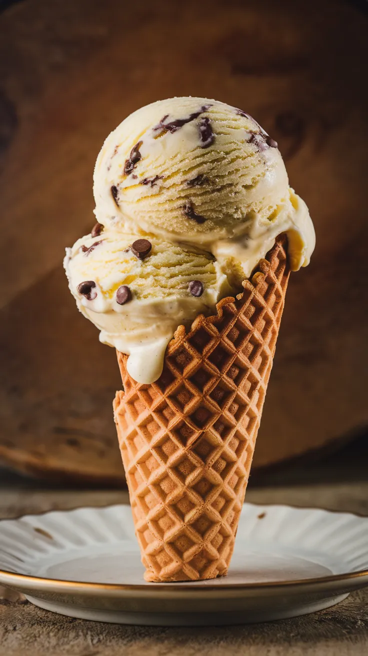 No need to wait for summer—this homemade chocolate chip ice cream is a year-round favorite. Creamy vanilla base meets crunchy chocolate chips for a simple yet irresistible frozen treat.