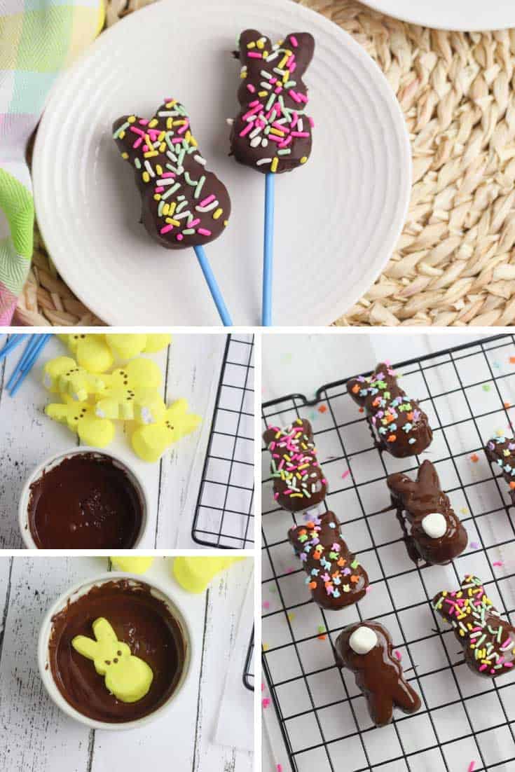 These chocolate covered bunny pops are super easy to make and will take your peep treats to the next level! So easy the kids can make them!