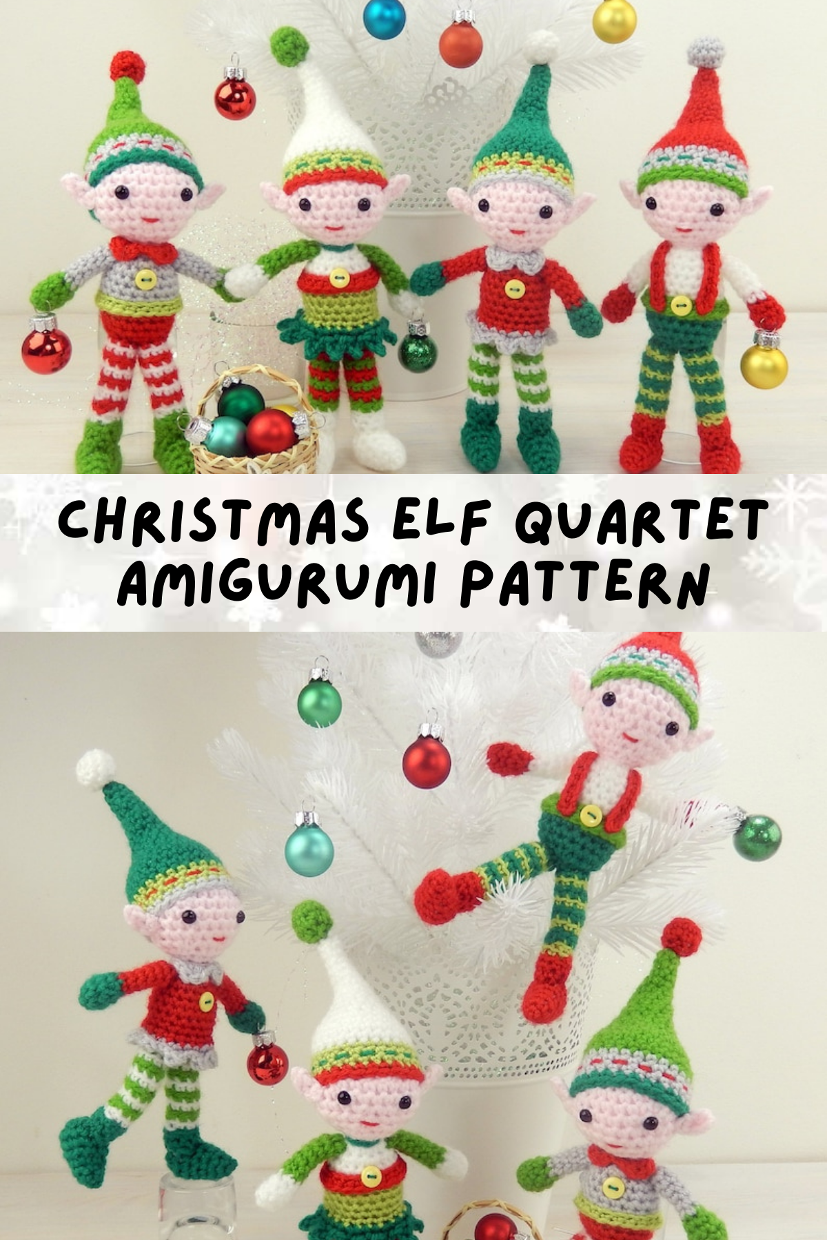 This Etsy pattern gives you four unique elf designs to make a whole merry gang of Christmas helpers! They each have their own little personality, and you can mix and match colors to create a unique set. How cute would these be peeking out from the branches of your Christmas tree?