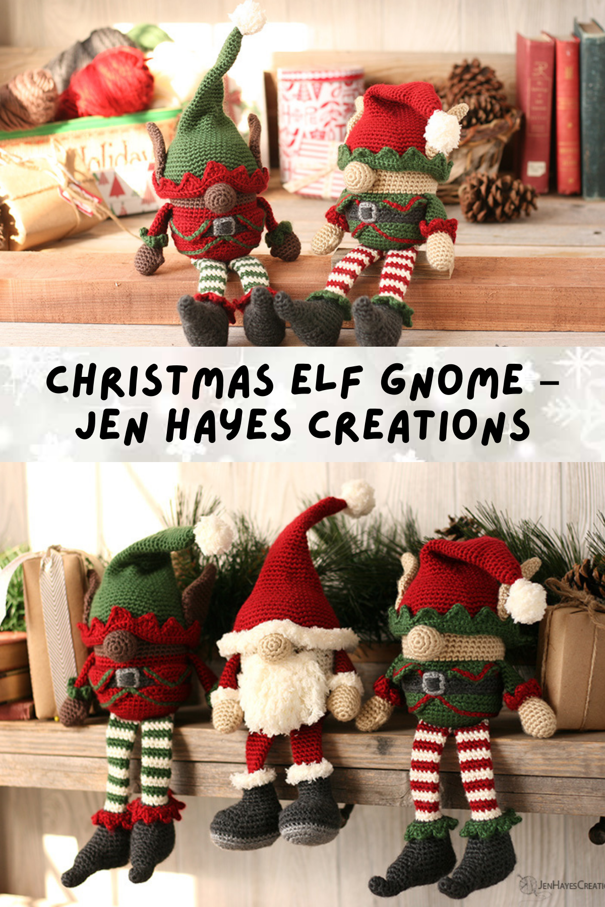 If you’re a fan of gnomes, this little Christmas elf with its cute pointed hat is going to steal your heart! The pattern includes detailed instructions to help you create a charming addition to your holiday decor. These gnome-like elves are perfect for placing on the mantel or under the tree.