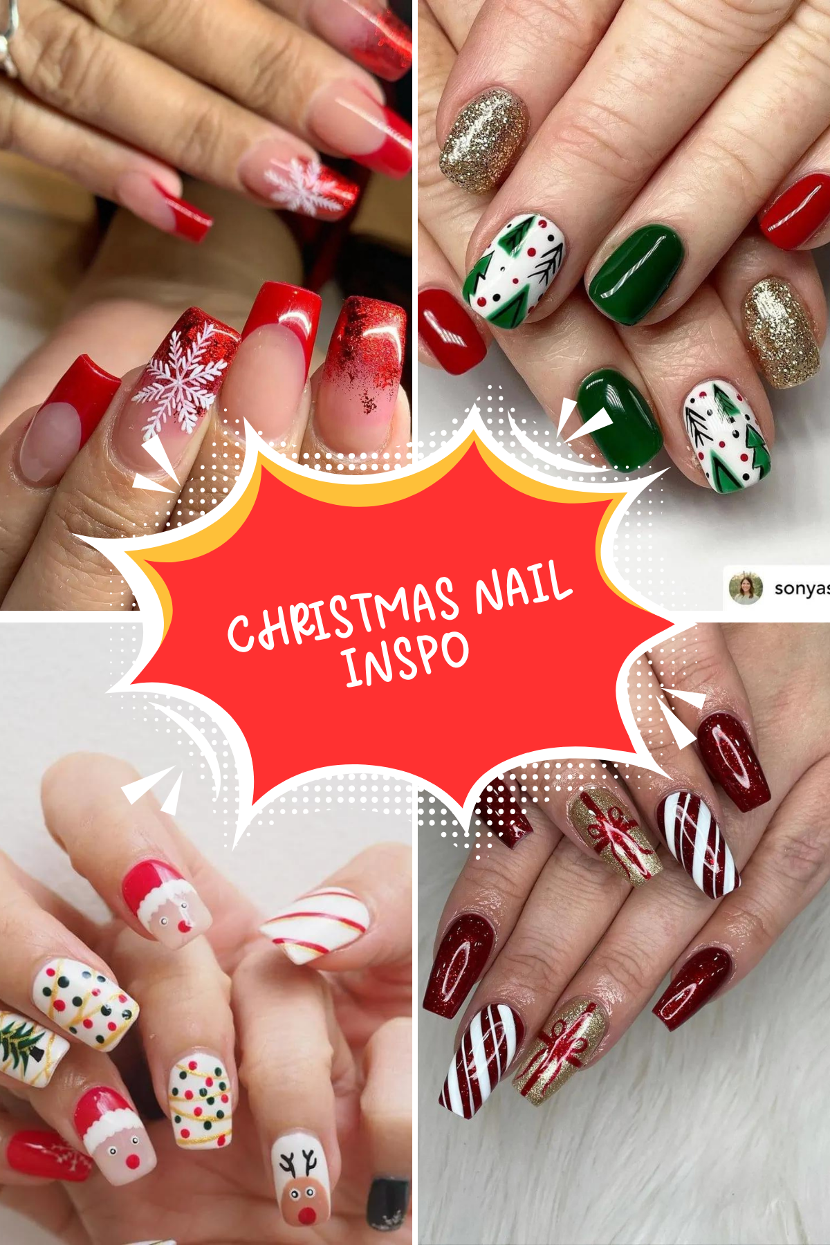 Get festive with these 25+ Christmas nail art designs! From glittery snowflakes to adorable reindeer, we’ve got all the inspo you need for a holiday-ready manicure! 🎄💅 Make your nails the star of the season with these chic and cute designs! #ChristmasNails #HolidayManicure #NailArtInspo #FestiveNails 🎅✨