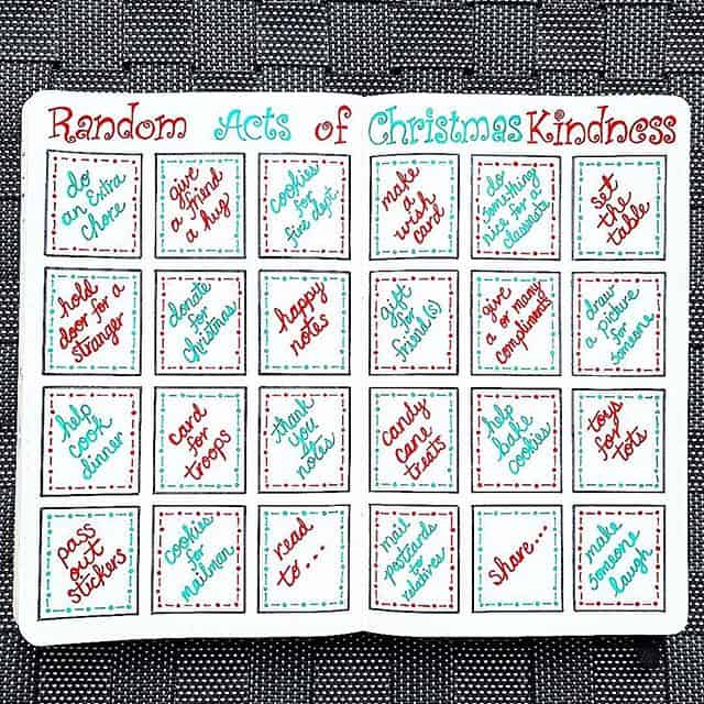 Christmas Random Acts of Kindness Bullet Journal spread