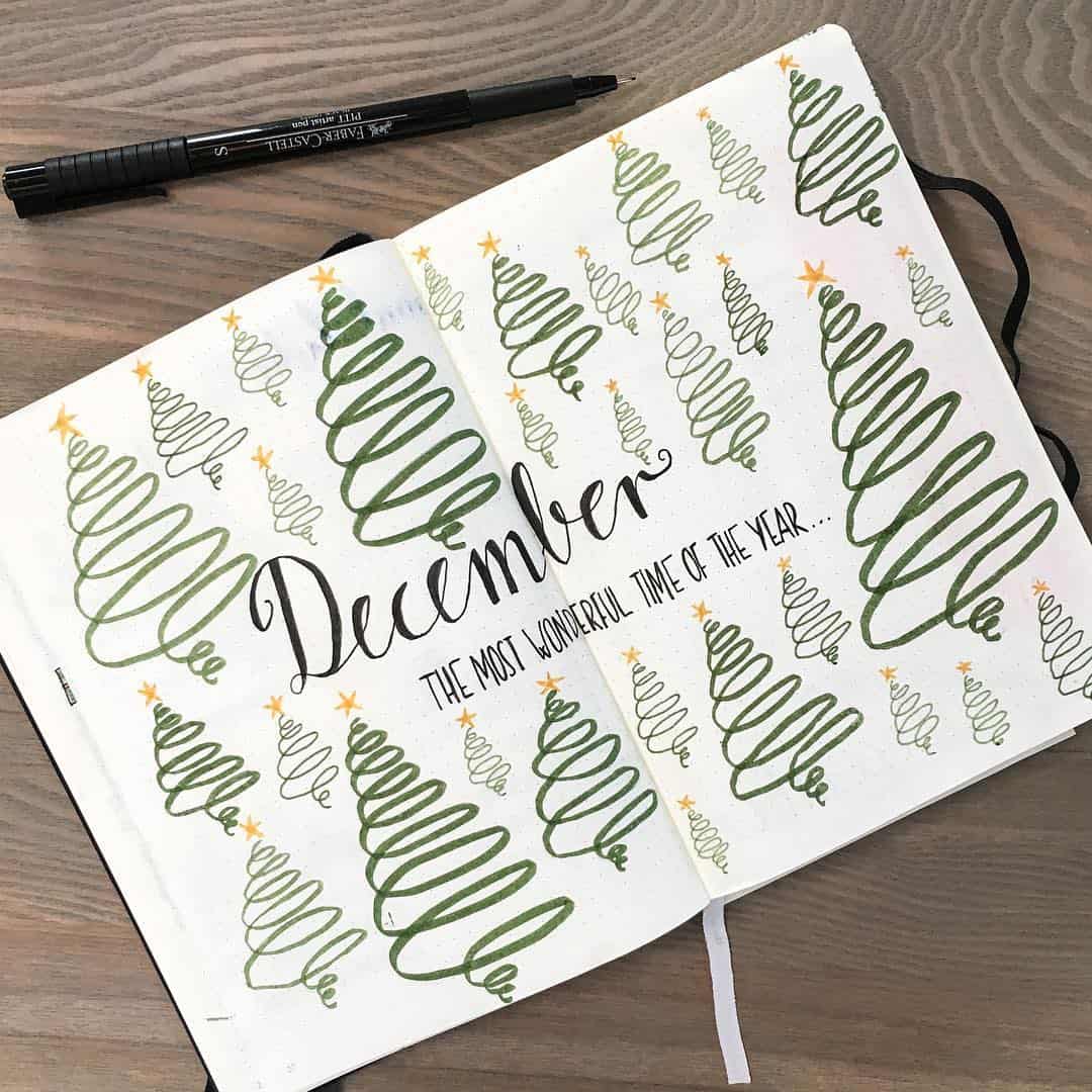 Christmas Tree December Bullet Journal Cover Page