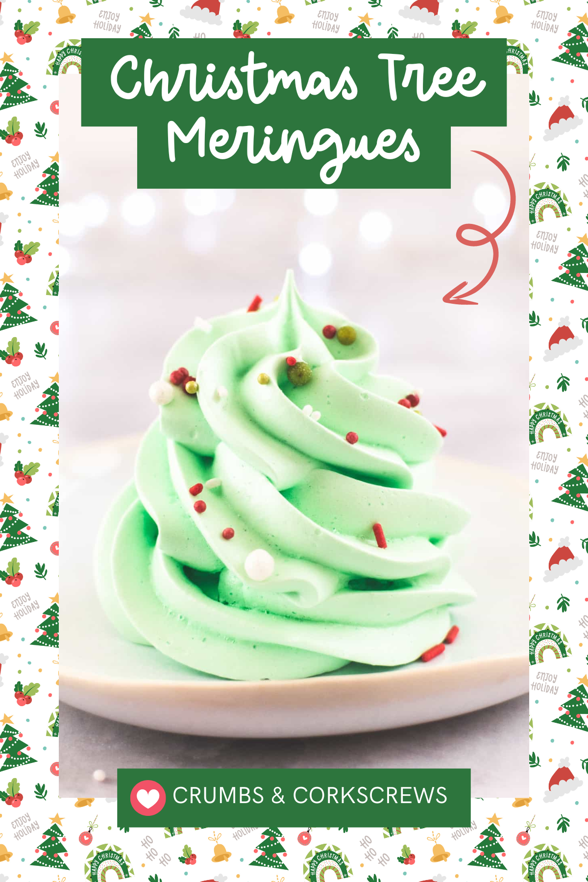 These Christmas Tree Meringue Cookies are light, crisp, and melt-in-your-mouth good! Delicately piped into tree shapes and decorated with sprinkles, they’re a perfect sweet treat for holiday parties.