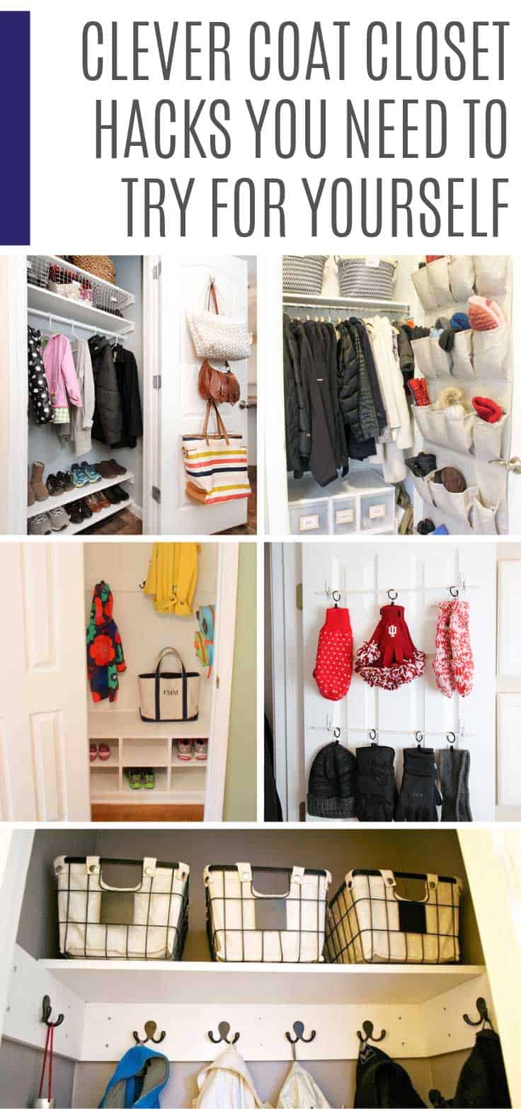 If your front closet is cluttered and disorganized it's time to give it some TLC and turn it into a coat closet your guests will be jealous of! Don't miss these hacks that are easy to do this weekend! #organize