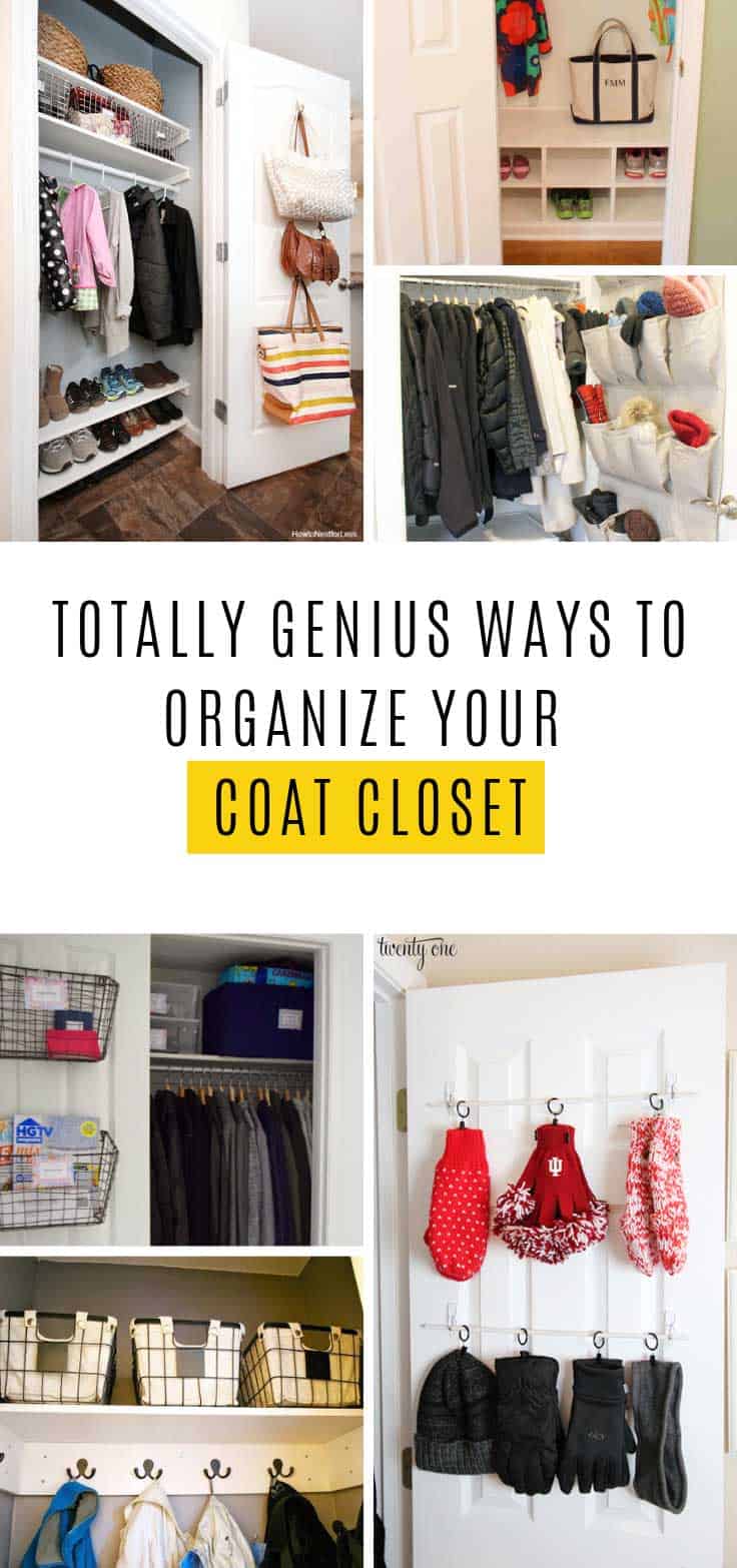 If your front closet is cluttered and disorganized it's time to give it some TLC and turn it into a coat closet your guests will be jealous of! These hacks are easy to do on a weekend. #organization