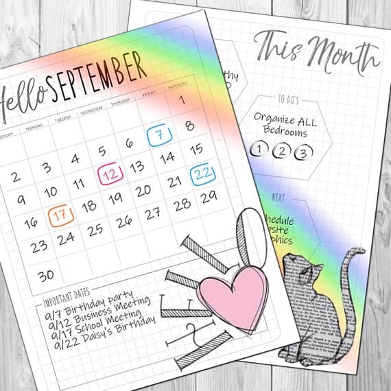 You an color in the pages in this bullet journal printable set
