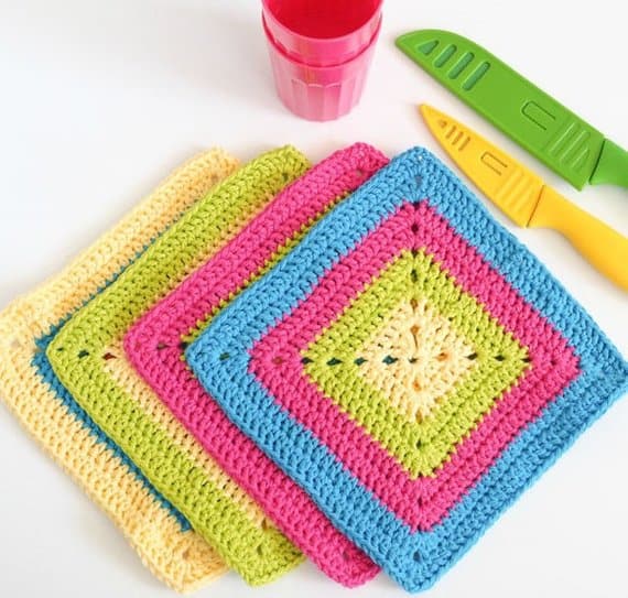 Colorful Solid Granny Square Dishcloth