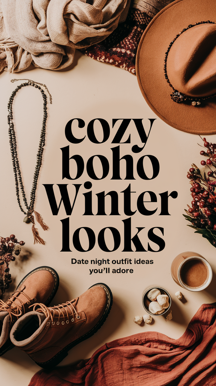 Winter romance in style! These cozy boho outfit ideas are perfect for your next date night.🌿✨ #BohoChic #WinterWardrobe #DateOutfits