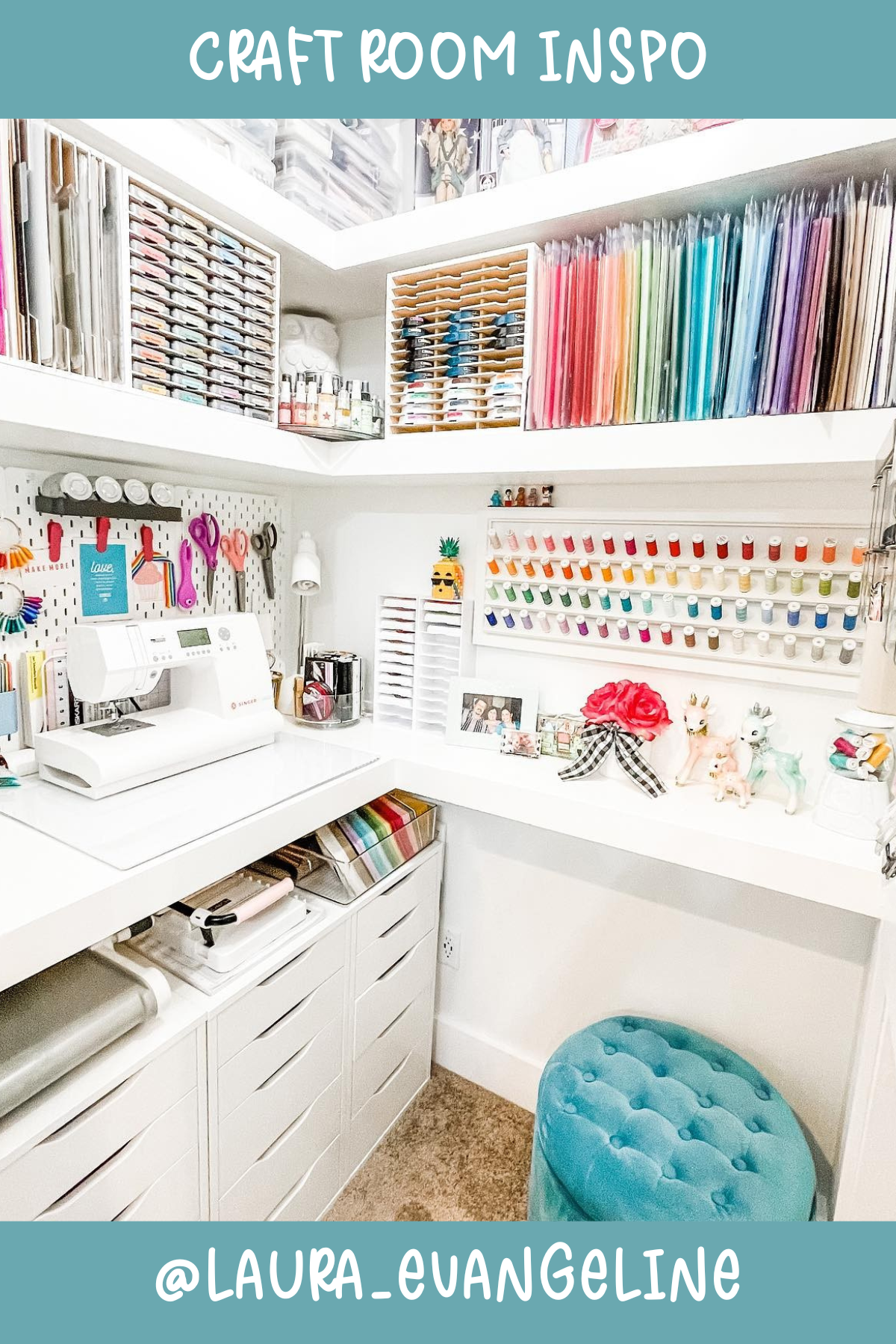 @laura_evangeline – Everything in its place and so much color! This tidy corner shows that you don’t need a massive room to create a cozy craft area. With shelves lined with supplies and a comfy stool, it's ready for some serious crafting magic.