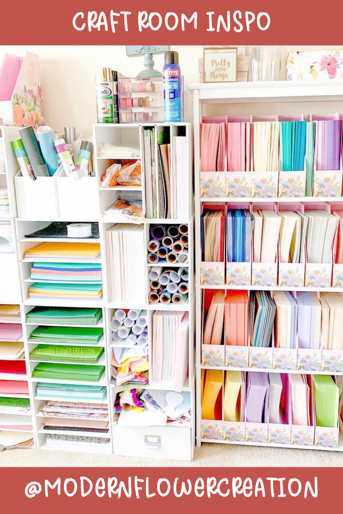 @modernflowercreation – So much paper goodness! This room has storage nailed down, with shelves holding paper and supplies neatly arranged by color. It’s an organizer's dream and a rainbow of inspiration.