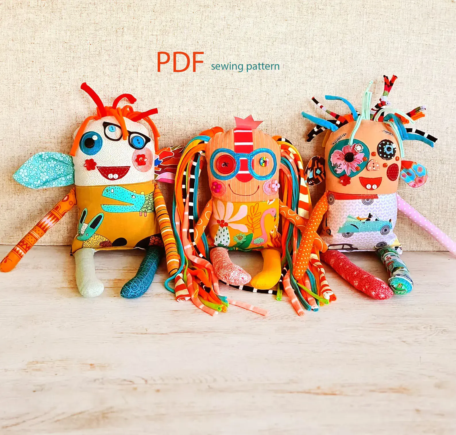If your Halloween vibe is more fun than fright, these crazy dolls are just what you need. 🎃💥 With their mismatched fabrics, wild hair, and quirky embroidered faces, each one is a true original. The PDF pattern comes with 17 pages of step-by-step instructions, 68 photos, and full-size pattern pieces—so you’ll have plenty of guidance (and inspiration!) while sewing your own. At 13.5 inches tall, these dolls make a big statement whether you use them as playful Halloween décor, one-of-a-kind gifts, or even props for a costume party. One happy reviewer called the pattern “awesome, easy to follow, and full of inspirational ideas”—so get ready to unleash your creative side! 🧵👾