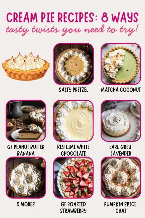 Love cream pie recipes? Try these 8 amazing recipes with unique twists, perfect for every season and craving! From bright Key Lime to cozy Pumpkin Chai. #CreamPieRecipes #Baking #SweetTreats