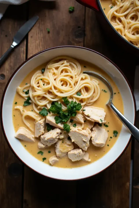 Craving cozy comfort? This creamy chicken Alfredo ramen is the dreamy mash-up of Italian and ramen night you didn’t know you needed! Ready in 30 minutes. #easyrecipes #comfortfood #ramen