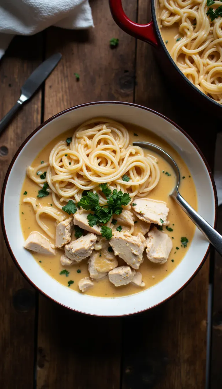 Craving cozy comfort? This creamy chicken Alfredo ramen is the dreamy mash-up of Italian and ramen night you didn’t know you needed! Ready in 30 minutes. #easyrecipes #comfortfood #ramen
