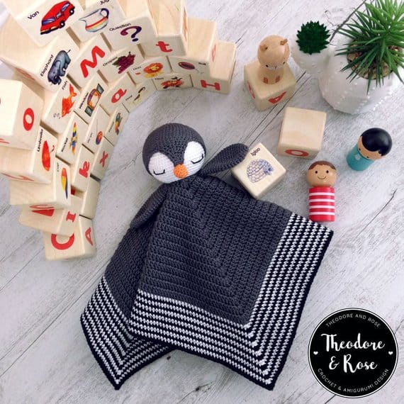 Crochet Baby Toy Penguin Security Blanket