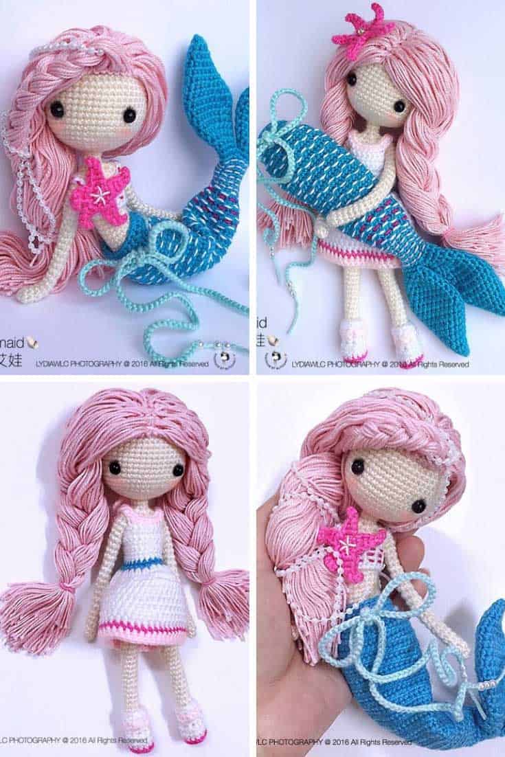 This crochet mermaid doll has a tail and legs like the little mermaid!